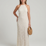Vesette | Textured Fringe Fitted Silhouette Maxi Dress