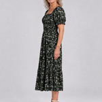 Serrina | Floral Smocked Square Neck Midi Dress