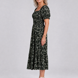 Serrina | Floral Smocked Square Neck Midi Dress