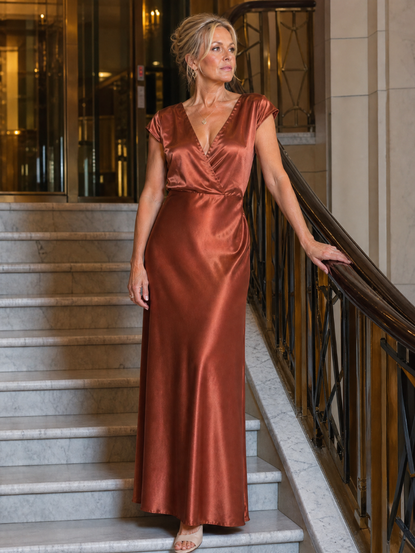 Dellora | Cap Sleeve Wrap Bodice Maxi Dress