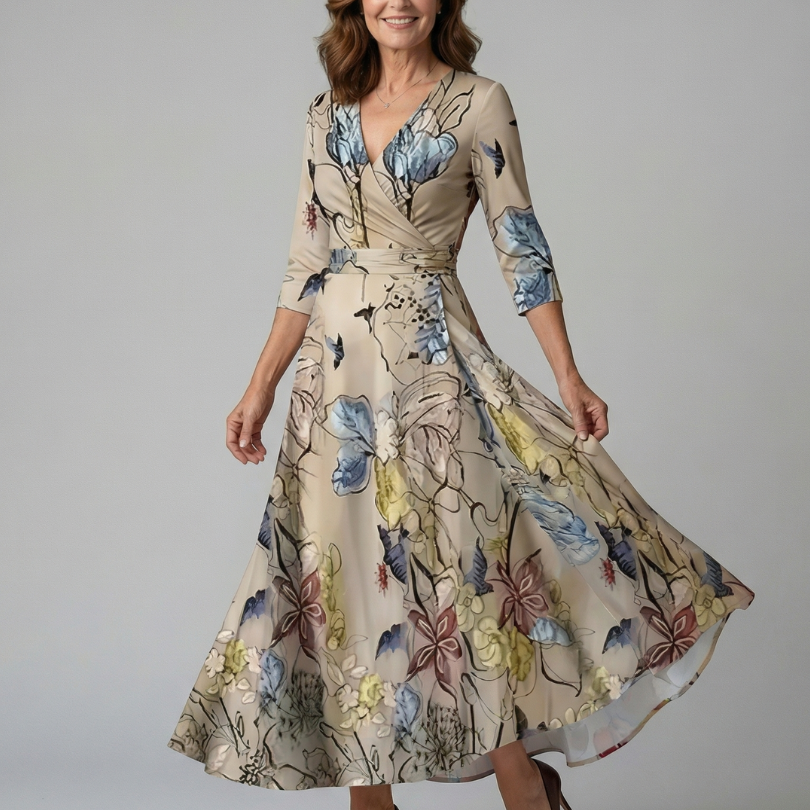 Liasette | Cross Wrap Neck Midi Dress