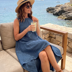 Rosthea | Flowing High Low Clean Neckline Midi Dress