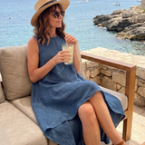Rosthea | Flowing High Low Clean Neckline Midi Dress