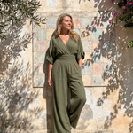 Persia | Draped V Neck Wide Leg Relaxed Jumpsuit