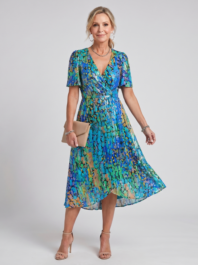 Daldra | Flutter Sleeve Gathered Waist Floral Print Midi Dress