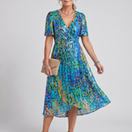 Daldra | Flutter Sleeve Gathered Waist Floral Print Midi Dress