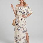Orlalia | Off Shoulder Soft Floral Print Midi Dress
