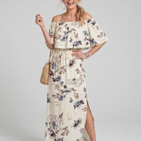 Orlalia | Off Shoulder Soft Floral Print Midi Dress