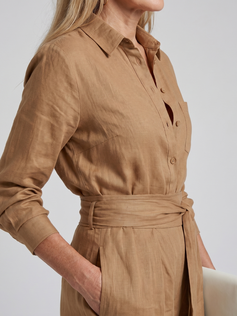 Marenney | Long Sleeve Button Front Wide Leg Jumpsuit