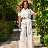 Elobelle | Lace Button Front Two Piece Pant Set
