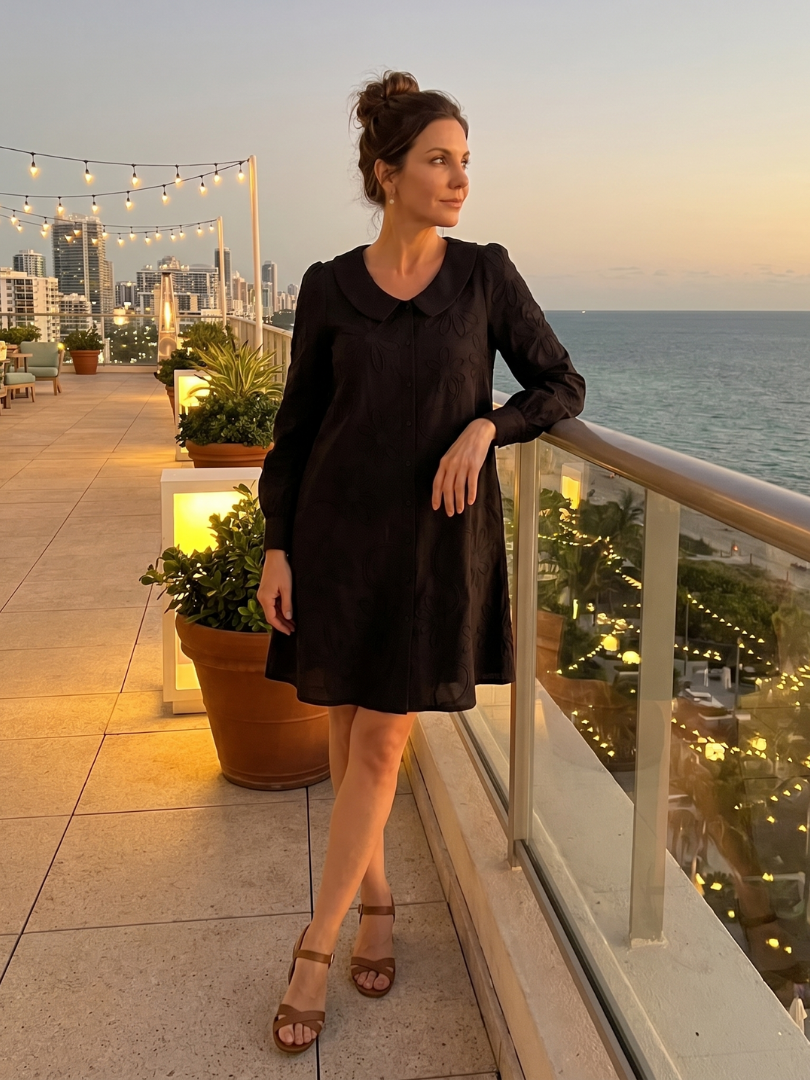 Eloney | Button Front Collar Knee Length Dress