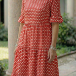 Thalwynne | Polka Dot Tiered Midi Dress Short Sleeve