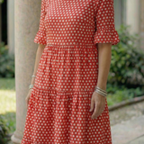 Thalwynne | Polka Dot Tiered Midi Dress Short Sleeve
