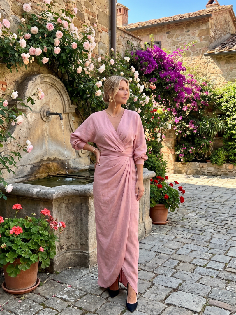 Senda | Long Sleeve Wrap Overlap Skirt Midi Dress