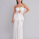 Renwyn | Halter Neck Crochet Fringe Detail Maxi Dress
