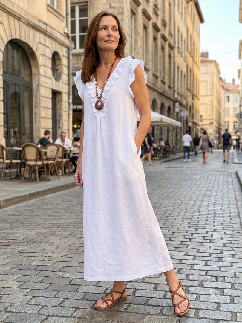 Briabeth | Ruffle Trim Sleeveless Neck Midi Dress