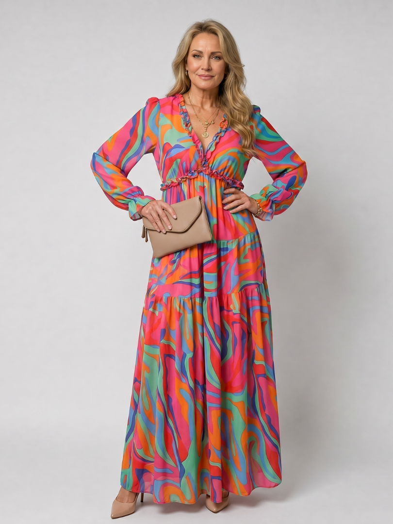 Tovawyn | Floral Print Long Sleeve Tiered Maxi Dress