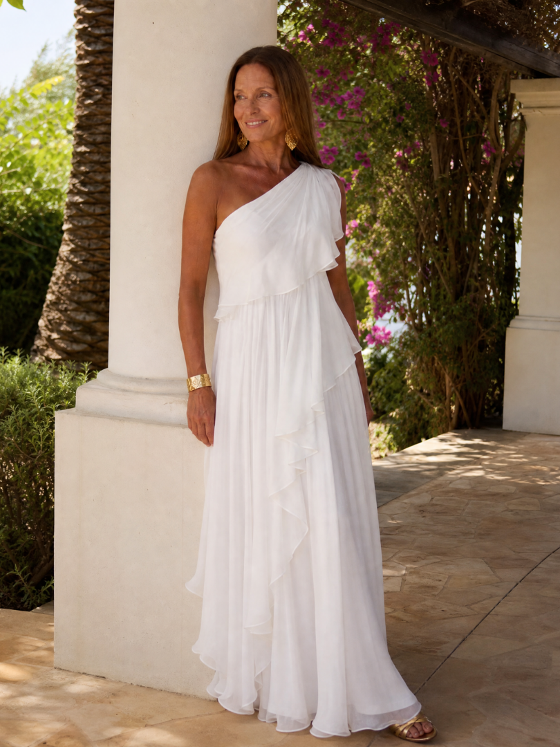 Vidalette | One Shoulder Ruffle Maxi Dress