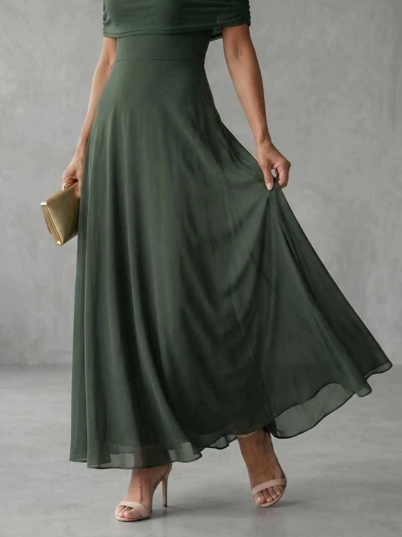 Vidabeth | Off Shoulder Draped Midi Dress