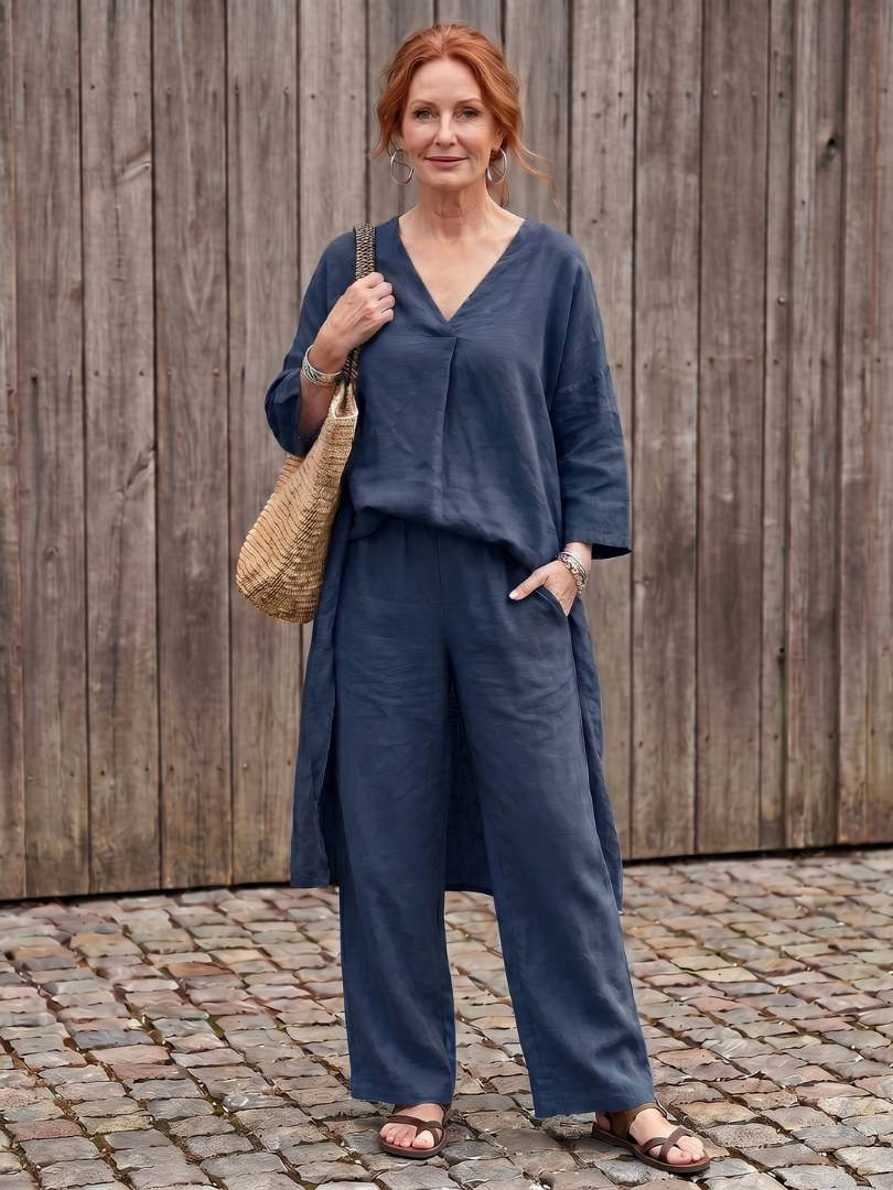 Penwynne | Loose Tunic Top Wide Leg Pant Set