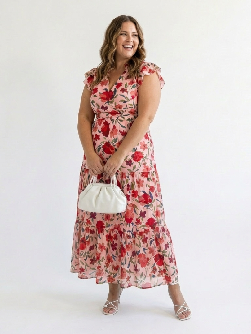 Corlette | Floral V-Neck Tiered Midi Dress