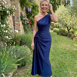 Celna | One Shoulder Draped Satin Midi Dress