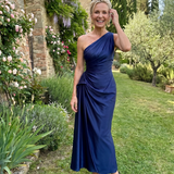 Celna | One Shoulder Draped Satin Midi Dress