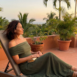 Vidabeth | Off Shoulder Draped Midi Dress