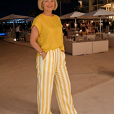 Magdara | Linen Blend Top And Striped Wide Leg Pants Set
