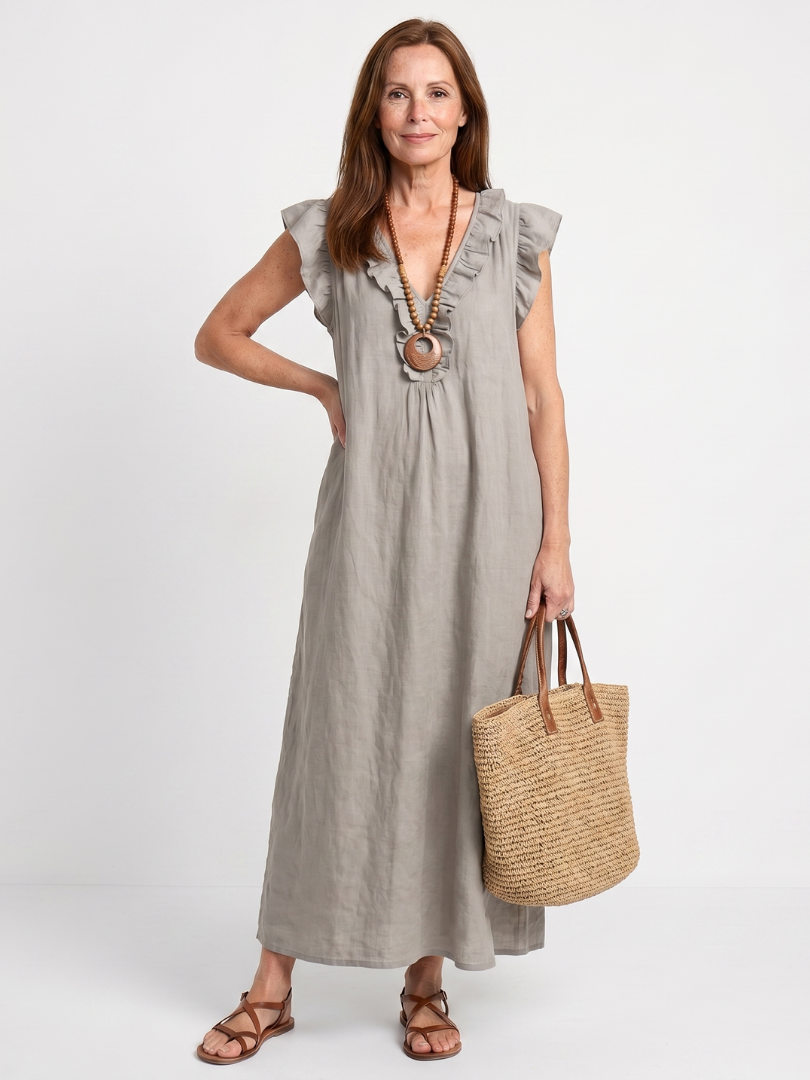 Briabeth | Ruffle Trim Sleeveless Neck Midi Dress