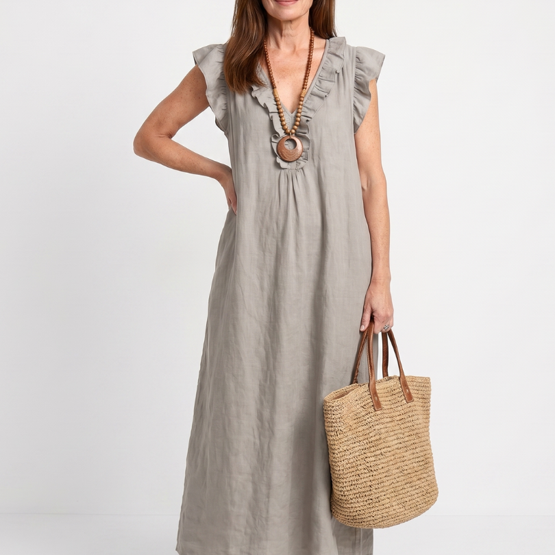 Briabeth | Ruffle Trim Sleeveless Neck Midi Dress