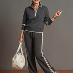 Della | Zip Neck Long Sleeve Side Stripe Leg Pants Set