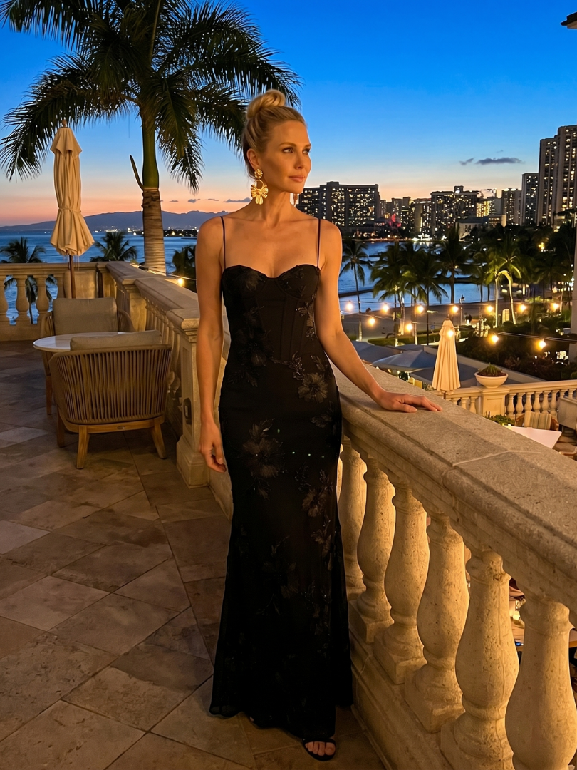 Casmae | Embroidered Strap Fitted Maxi Dress