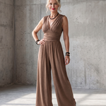 Renna | Deep V Waist Defined Wide Leg Jumpsuit