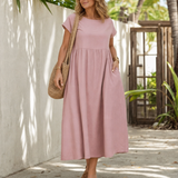 Linnette | Minimal Short Sleeve Relaxed Midi Dress