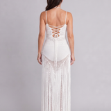Renwyn | Halter Neck Crochet Fringe Detail Maxi Dress