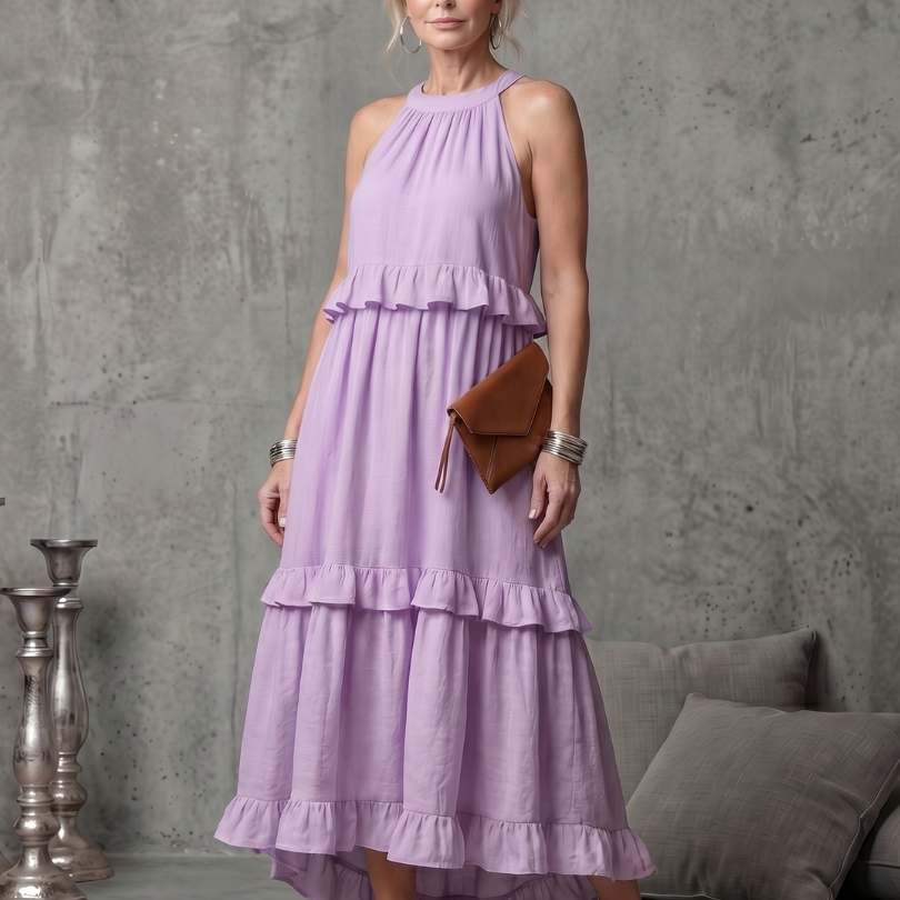 Vidassa | Tiered Ruffle Halter Maxi Dress