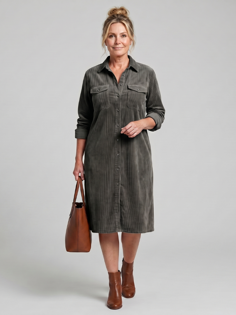 Kalney | Long Sleeve Patch Pockets Midi Dress
