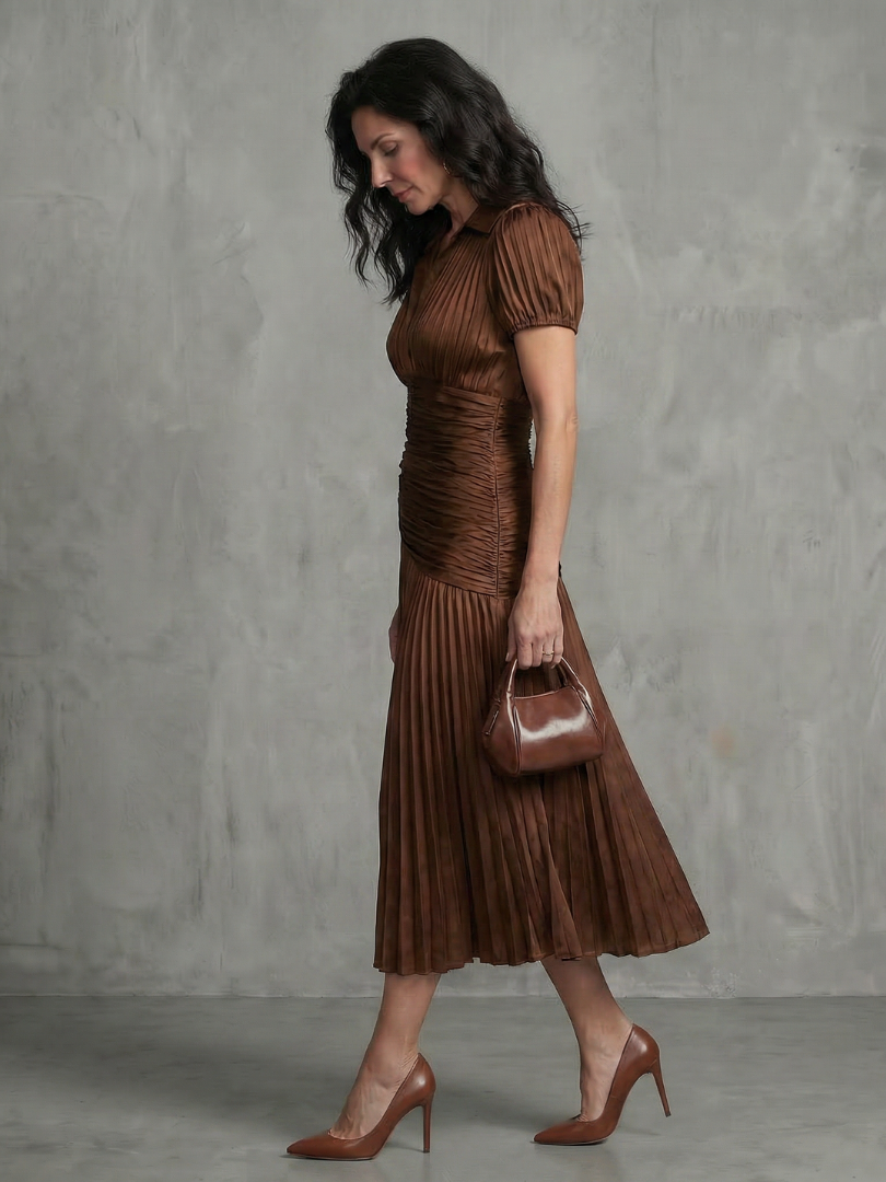 Mirna | Pleated Waistline Stripe Midi Dress