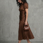Mirna | Pleated Waistline Stripe Midi Dress