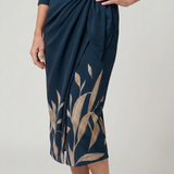 Dahine | Long Sleeve Collared Wrap Stripe Pattern Midi Dress