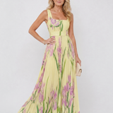 Camwen | Pleated Sleeveless Square Neck Midi Dress
