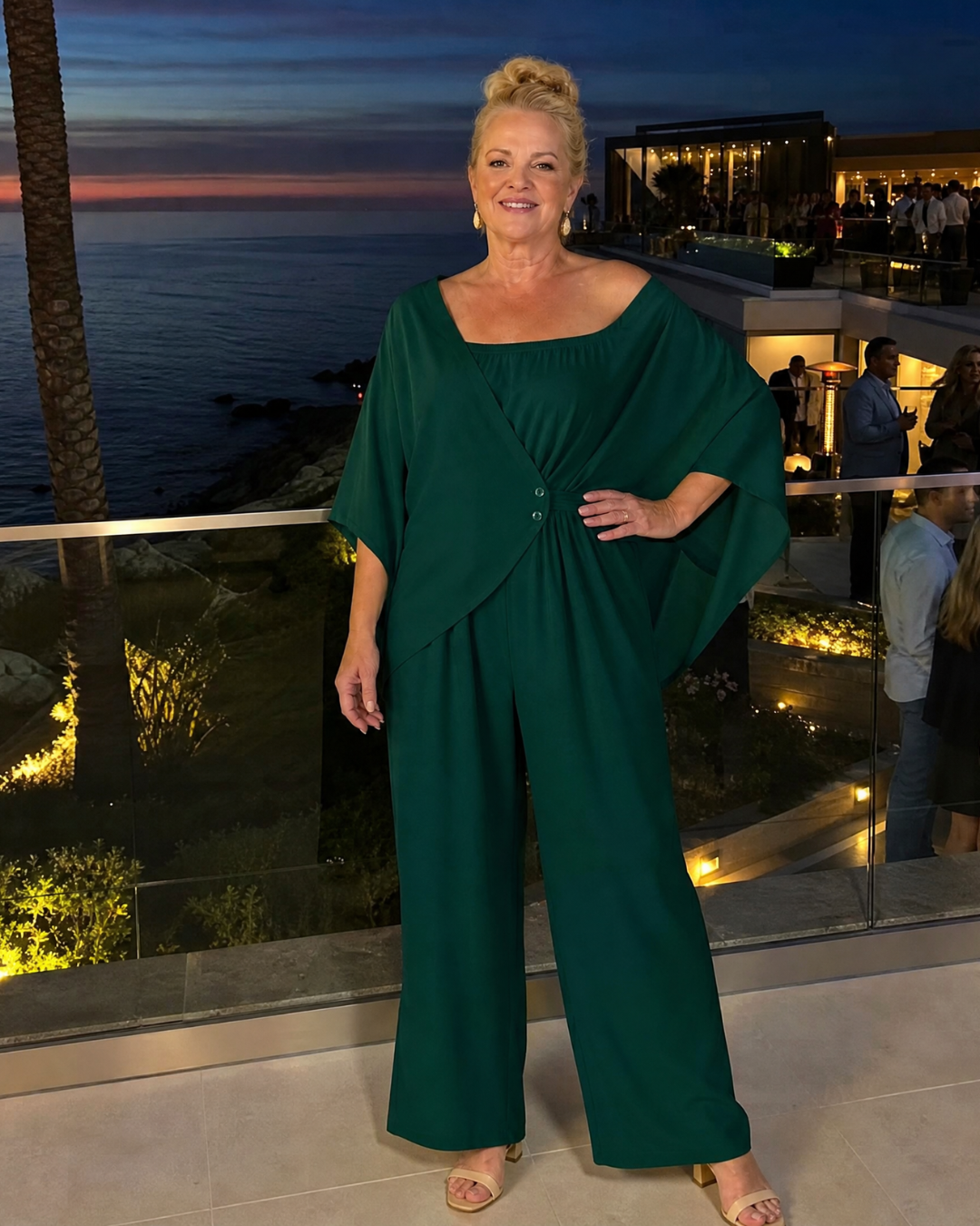 Nevsia | Draped Off Shoulder Top And Wide Leg Pants Set