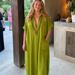 Faera | Embroidered V Neck Pocket Detail Relaxed Midi Dress