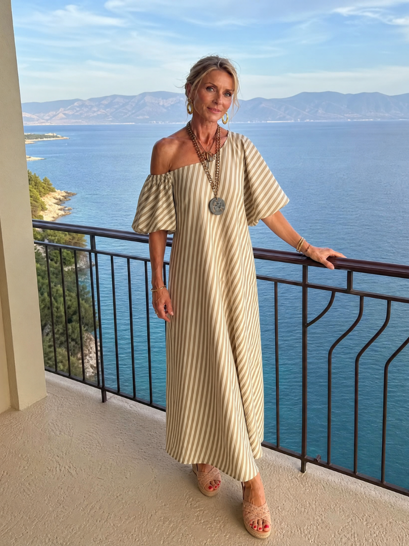 Vesrose | Striped Empire Waist Midi Dress