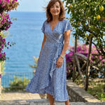 Vallette | Floral Wrap Ruffle Midi Dress
