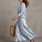 Lunwyn | Bias Fall Satin Skirt Knit Layer Set
