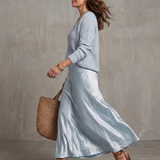 Lunwyn | Bias Fall Satin Skirt Knit Layer Set