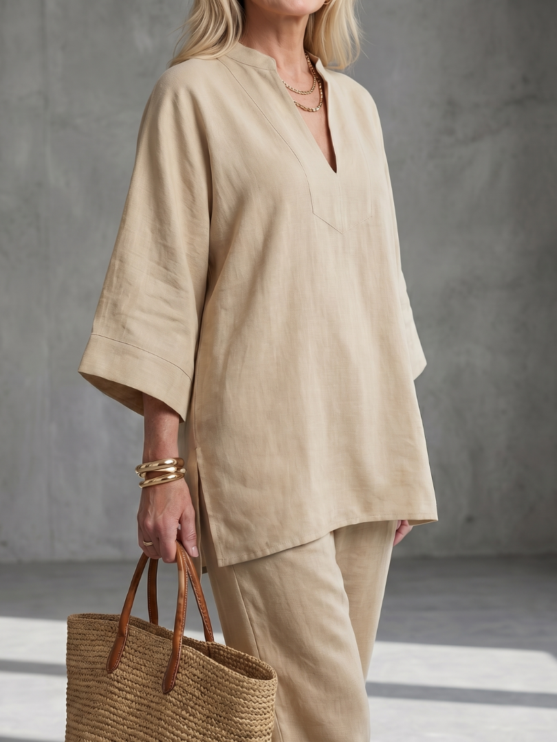 Perrina | V Neck Tunic Gathered Trouser Set