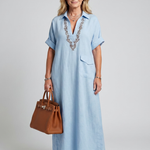 Kalthea | Short Sleeve V Neck  Embroidered Detail Midi Dress